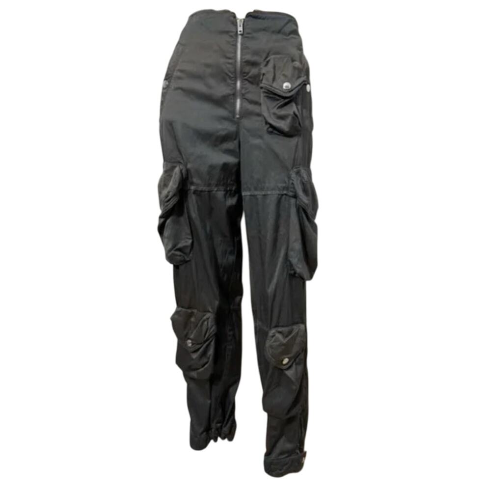 Acne Studios Percilia Shiny Cargo Trousers size 32 Dusty Grey Pockets Zippers